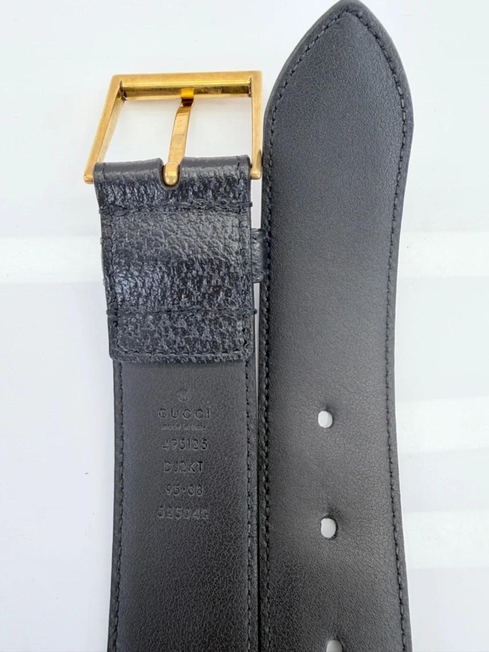 Gucci Bee Star Black Leather Belt with Gold Embroidered 495125 95/38